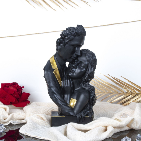 Schwarze Skulptur mit goldenen Akzenten Paar aus Kunststein – Exklusive Figur Höhe 30 cm Breite 16 cm